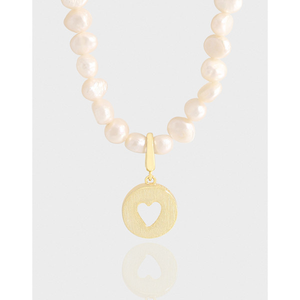 A43654 pink natural pearl heart sterling silver s925 necklace