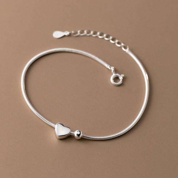 A43477 s925 silver trendy sweet heart simple charm bracelet