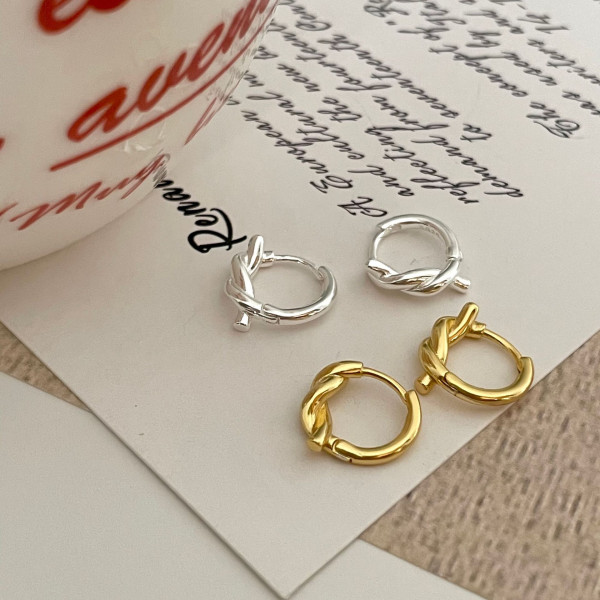 A37686 trendy s925 sterling silver simple twist hoop unique stud earrings