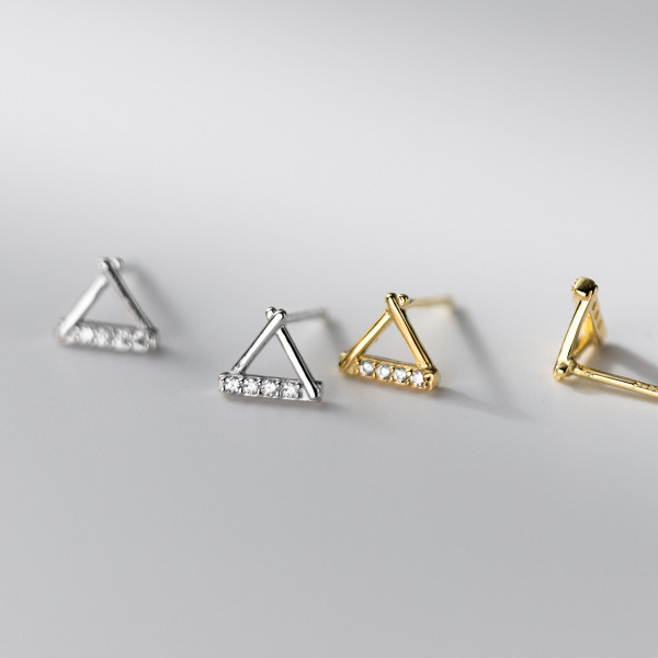 A41982 s925 sterling silver hollowed rhinestone triangle earrings