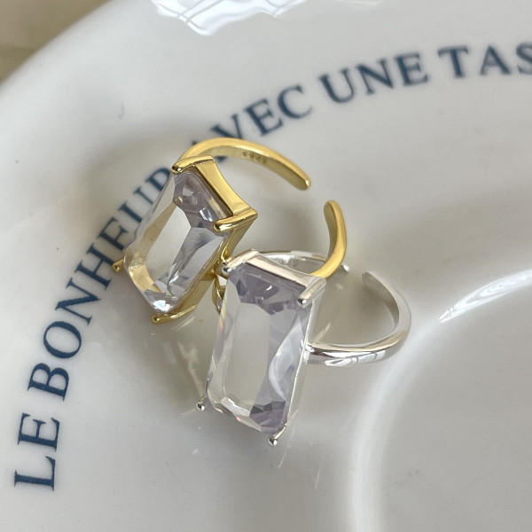 A37793 sterling silver elegant square rhinestone simulateddiamondring ring