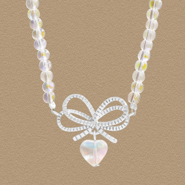 A45097 heart crystal butterfly sterling silver s925 necklace