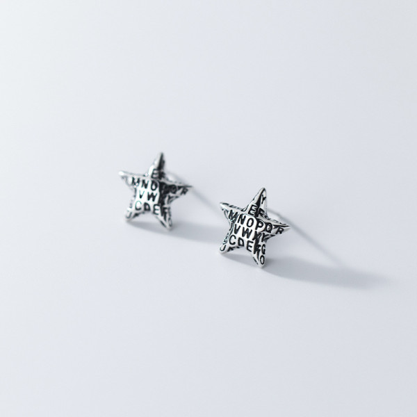 A35802 s925 sterling silver silver initial star earrings