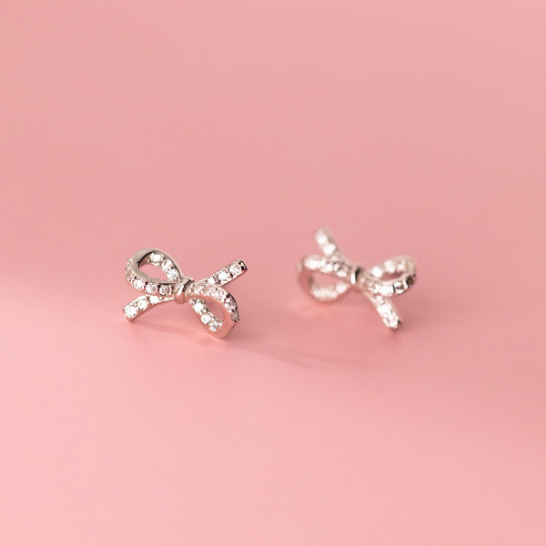 A35493 s925 sterling silver fashion women bar bow rhinestone earrings