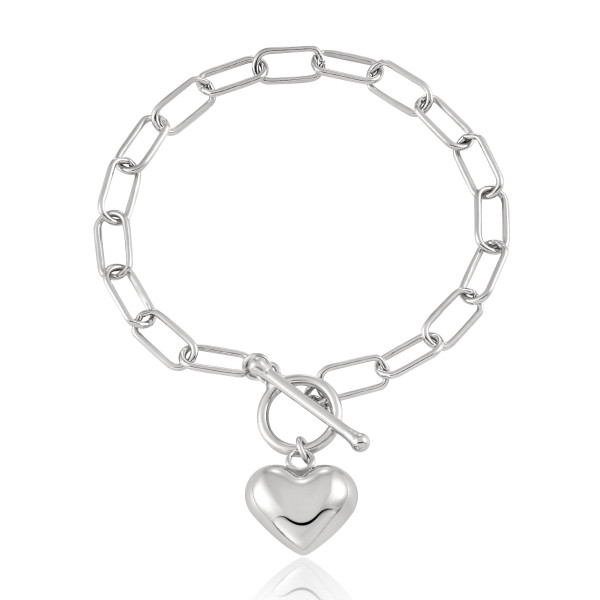 A43357 chain bar heart charm design unique silver bracelet