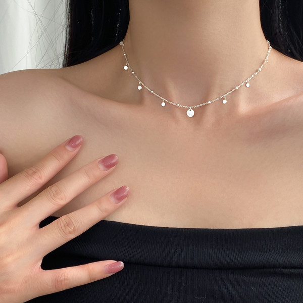 A43427 s925 sterling silver plate fringe simple necklace