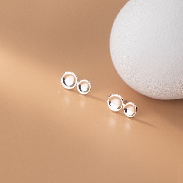 A33837 s925 sterling silver simple fashion double geometric earrings
