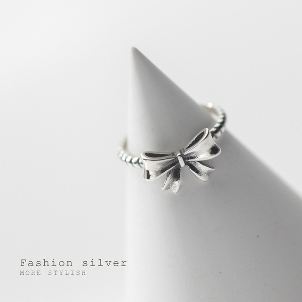 A32128 s925 sterling silver trendy unique silver bow chic ring