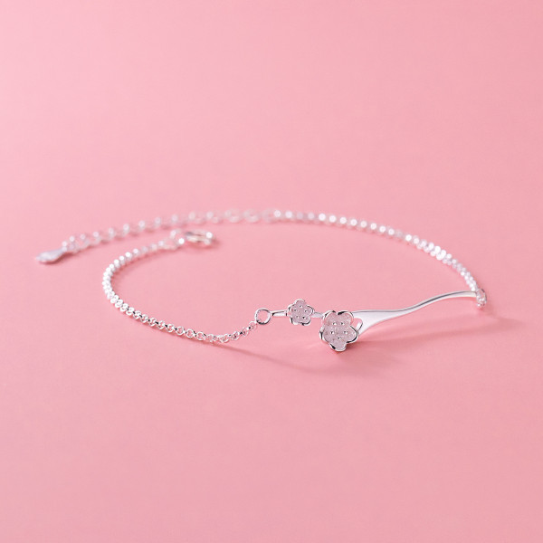 A36430 s925 sterling silver chic flower charm bracelet