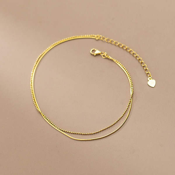 A34291 s925 sterling silver doublelayer snakechain bead chain anklet simple chi bracelet