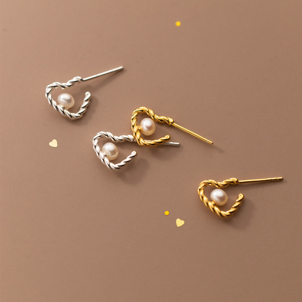 A36831 s925 sterling silver heart pearl twist earrings