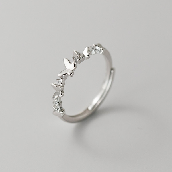 A43752 s925 sterling silver trendy sweet rhinestone butterfly ring