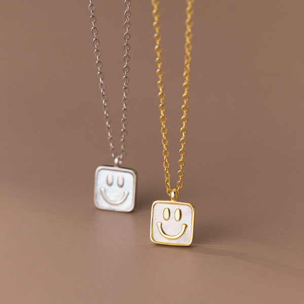 A44878 s925 sterling silver square shell smilingface elegant necklace