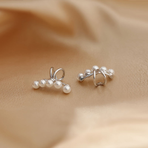 A40104 s925 silver artificial pearl clipon piercing stud earrings