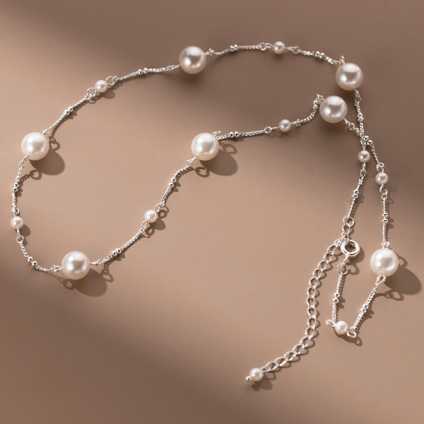 A40771 s925 sterling silver big artificial pearl elegant necklace