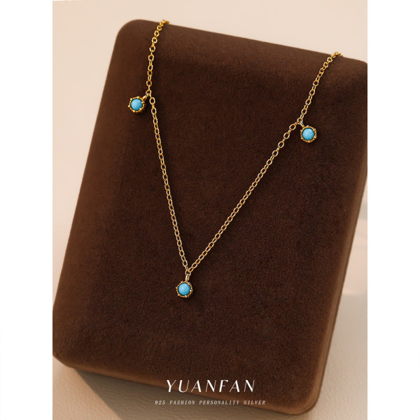 A43622 s925 sterling silver green turquoise pendant simple necklace