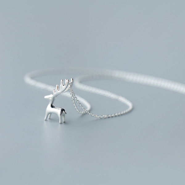 A44807 s925 sterling silver sweet deer print cute christmas short simple necklace