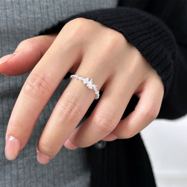 A45717 s925 sterling silver trendy sweet rhinestone butterfly flower ring
