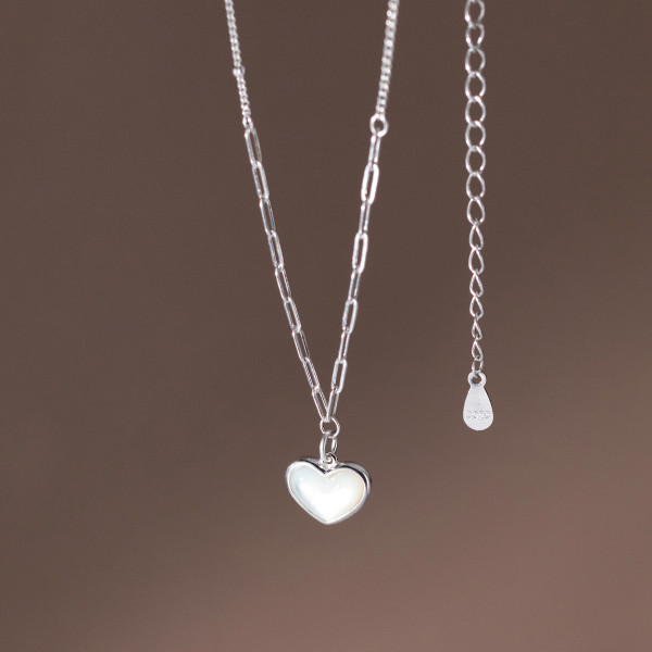 A37252 s925 sterling silver shell heart pendant necklace