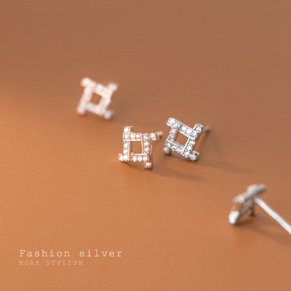 A32247 s925 sterling silver square earrings