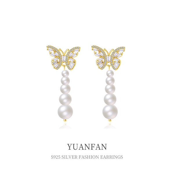 A38626 sterling silver cubic zirconia butterfly stud vintage elegant dangle earrings