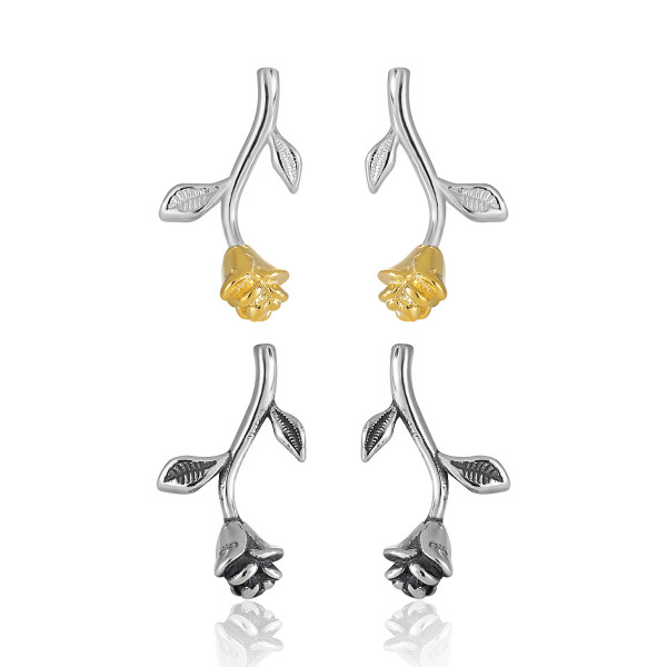 A43353 design vintage elegant plated rose s925 sterling silver stud earrings