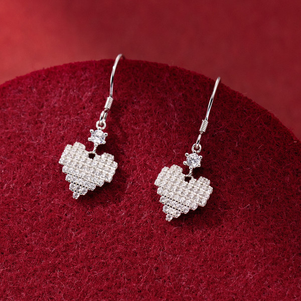 A40680 s925 sterling silver sparkling rhinestone heart sweet elegant earrings