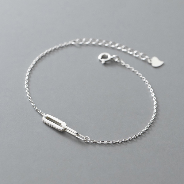 A36054 s925 sterling silver rhinestone square hollowed charm bracelet