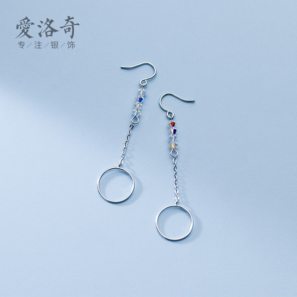 A31700 s925 sterling silver simple colorful crystal circle dangleearrings