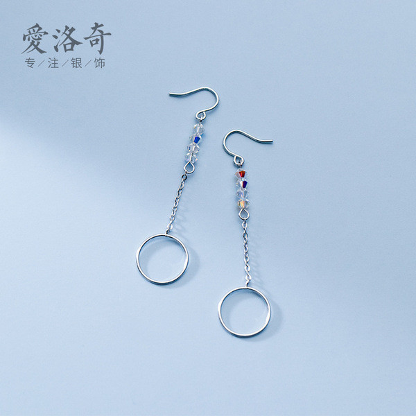 A31700 s925 sterling silver simple colorful crystal circle dangleearrings