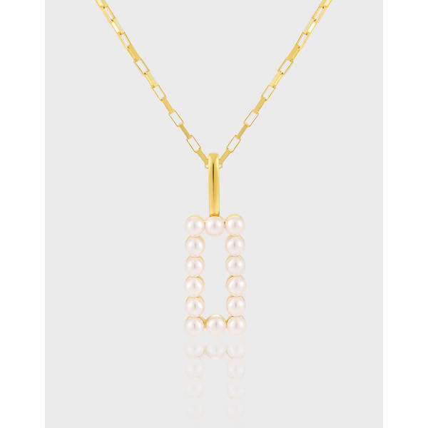 A40933 elegant geometric square pearl s925 sterling silver necklace