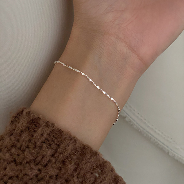 A44667 s925 sterling silver simple fashion unique square charm bracelet