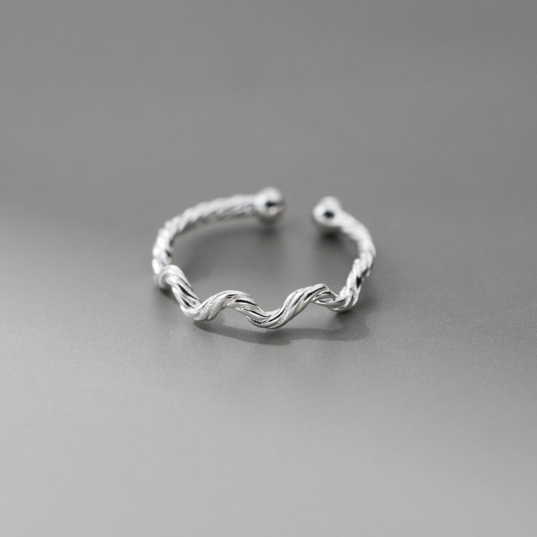 A43248 s925 silver fashion unique twist weave simple spiral adjustable ring