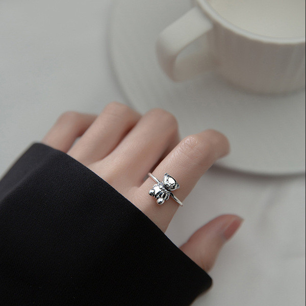 A34358 s925 sterling silver bear ring