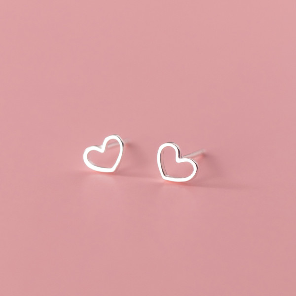A35473 s925 sterling silver small trendy hollowed heart cute sweet cute heartshap earrings