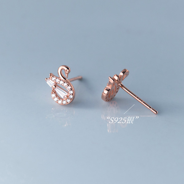 A37977 s925 sterling silver swan rhinestone stud grade elegant earrings