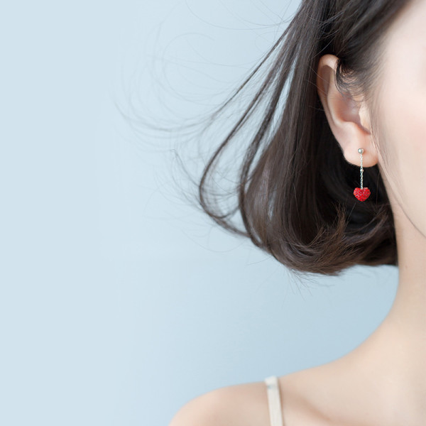 A38159 s925 sterling silver rhinestone heartshape elegant cute earrings