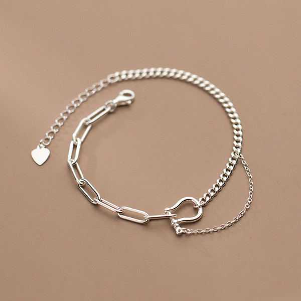 A34257 s925 sterling silver fashion simple asymmetric chainr bracelet
