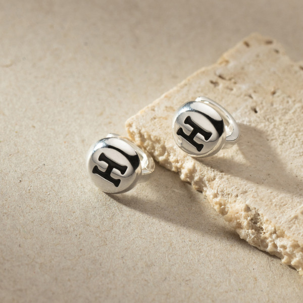 A37963 s925 sterling silver circle initial design elegant earrings