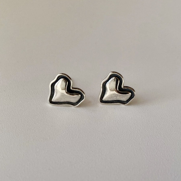 A41943 s925 sterling silver thai vintage heart stud unique cute heartshape earrings