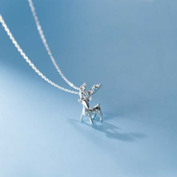 A44831 s925 sterling silver deer flower trendy elegant necklace