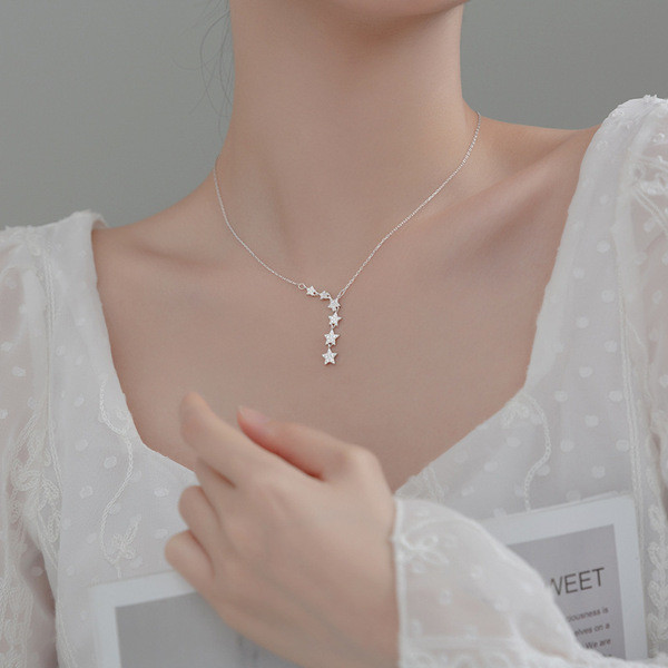 A32420 s925 sterling silver chic trendy rhinestone starY necklace