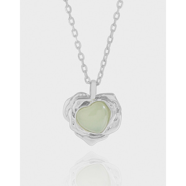 A43291 design wrinkled heart crystal sterling silver s925 necklace