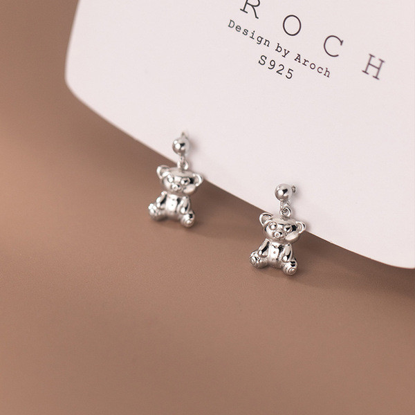 A34775 s925 sterling silver bear cute earrings