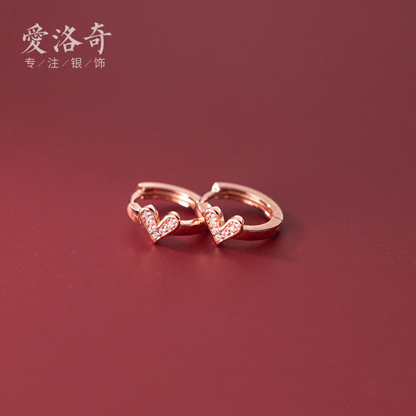 A32343 s925 sterling silver trendy heart rhinestone chic sweet earrings