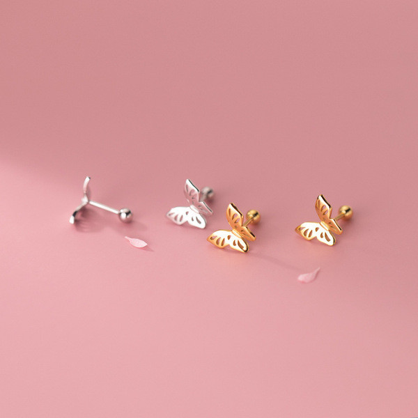 A33787 s925 sterling silver chic simple trendy hollowed butterfly ect earrings