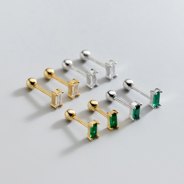 A36670 s925 sterling silver simple cute square rhinestone earrings