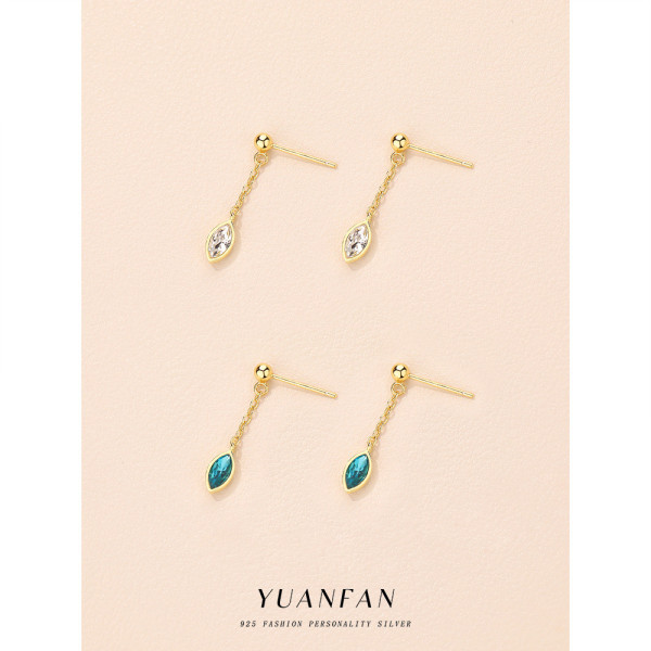 A43625 s925 sterling silver teardrop stud fringe simple fashion earrings