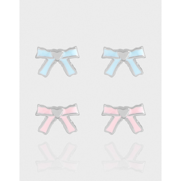 A43277 design butterfly pink glazed stud sterling silver s925 earrings
