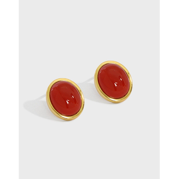 A31304 black vintage red agate s925 sterling silver earrings